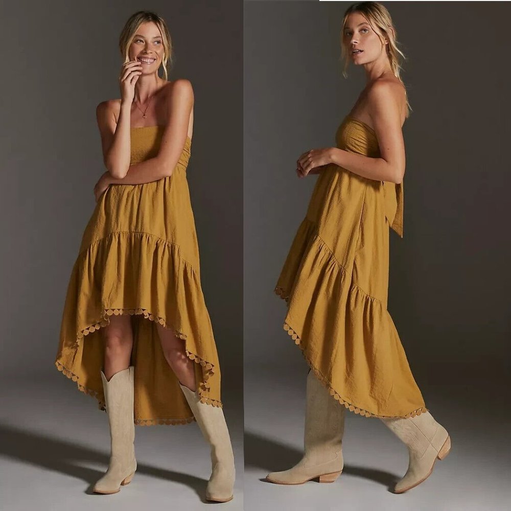 Anthropologie Maeve High-Low Strapless Midi Dress